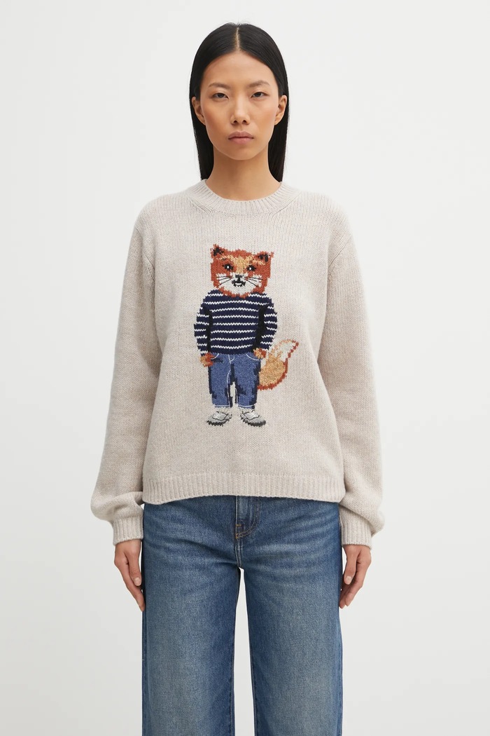 Maison Kitsuné Свитер с примесью шерсти Maison Kitsuné Dressed Fox Intarsia Wool бежевый PW00812KH0002