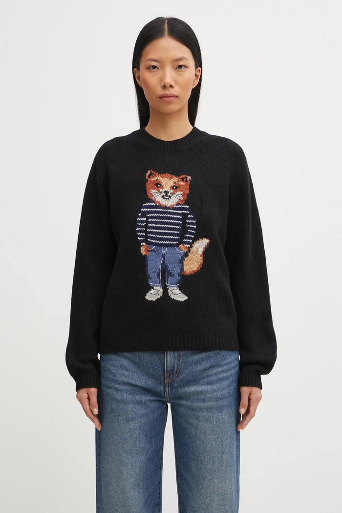 Maison Kitsuné Свитер с примесью шерсти Maison Kitsuné Dressed Fox Intarsia Wool чёрный PW00812KH0002