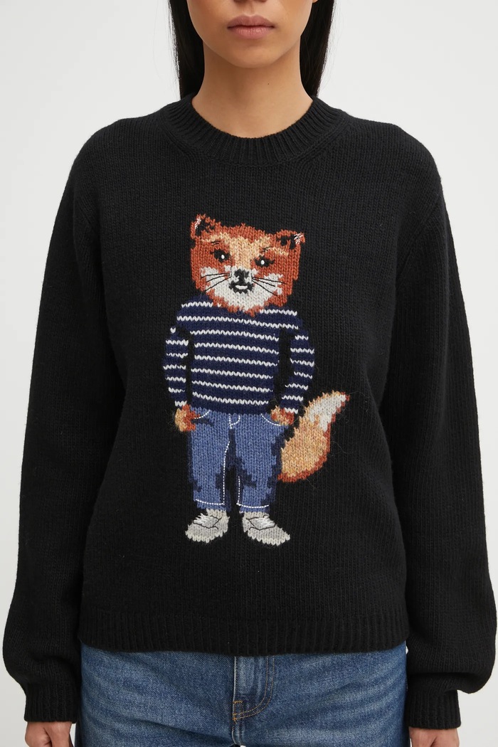 Свитер с примесью шерсти Maison Kitsuné Dressed Fox Intarsia Wool Maison Kitsuné PW00812KH0002 чёрный