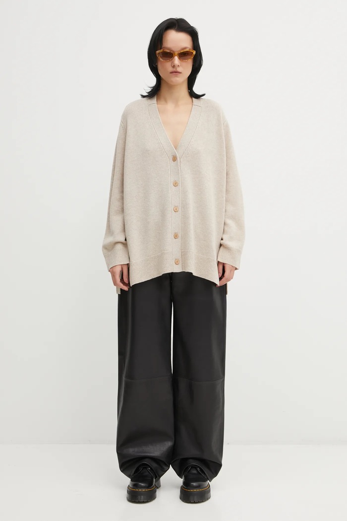 Шерстяной кардиган Maison Kitsuné Merino Wool Long Maison Kitsuné бежевый PW00509KT1171