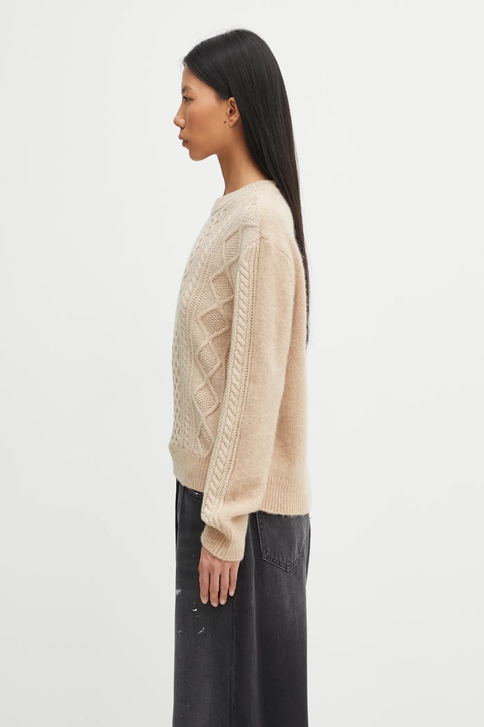 Maison Kitsuné wool blend sweater Alpaca Cable Knit PW00804KT1153 beige AW25