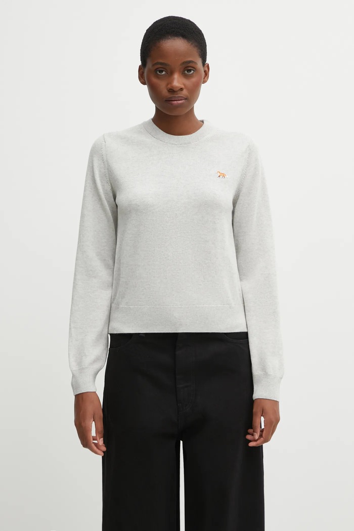 Maison Kitsuné woolen jumper Baby Fox Merino Regular medium thickness gray PW00801KT1181