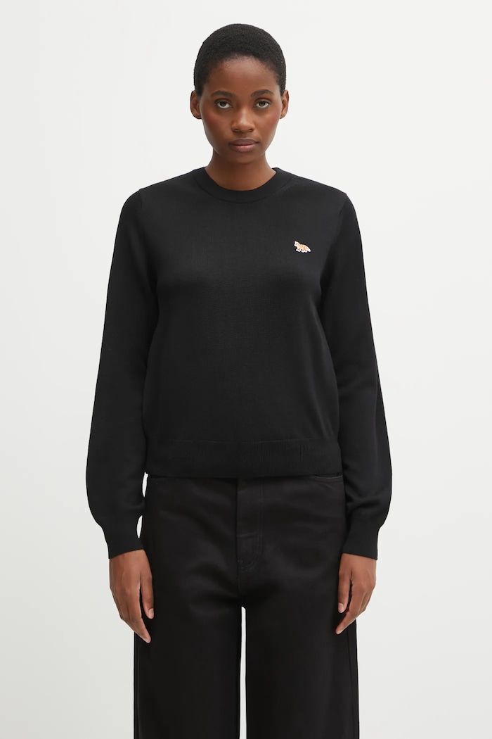 Maison Kitsuné woolen jumper Baby Fox Merino Regular medium thickness black PW00801KT1181