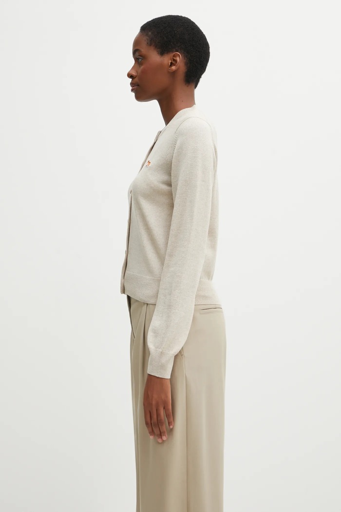 Maison Kitsuné woolen cardigan Baby Fox Merino Regular PW00502KT1181 beige AW25