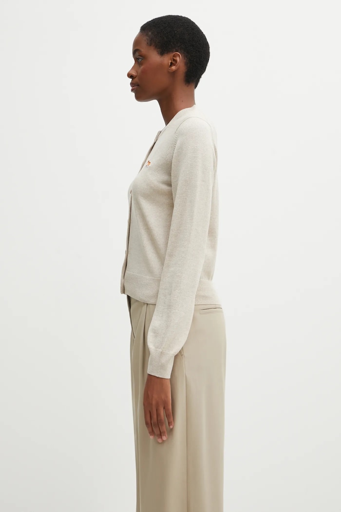 Maison Kitsuné woolen cardigan Baby Fox Merino Regular PW00502KT1181 beige AW25
