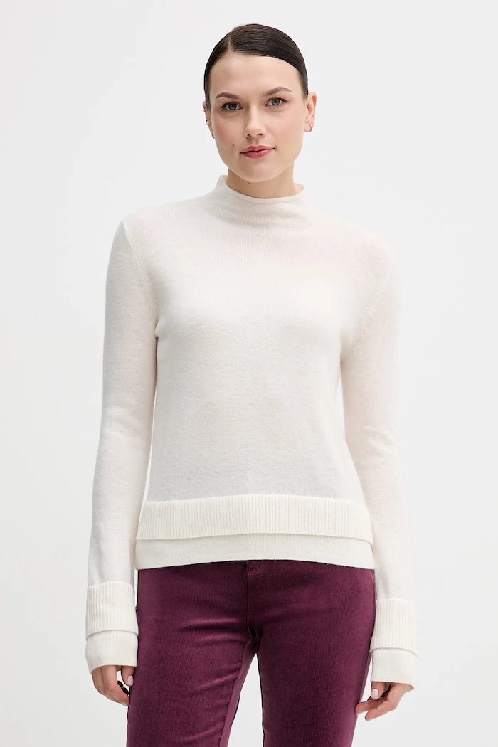 Sisley sweter z dodatkiem wełny półgolf beżowy 122WL202B