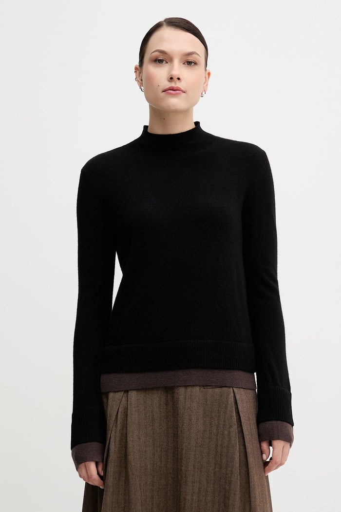 Sisley sweter z dodatkiem wełny półgolf czarny 122WL202B