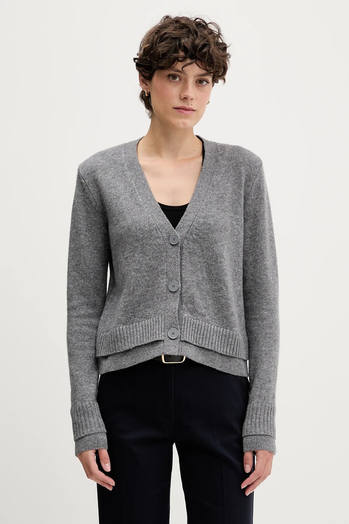 Sisley kardigan z dodatkiem wełny cienka szary 122WL602S