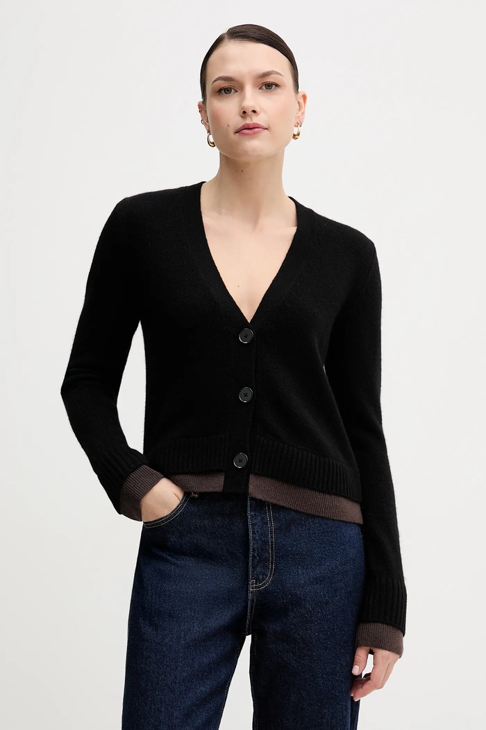 Sisley cardigan din amestec de lână uni negru 122WL602S