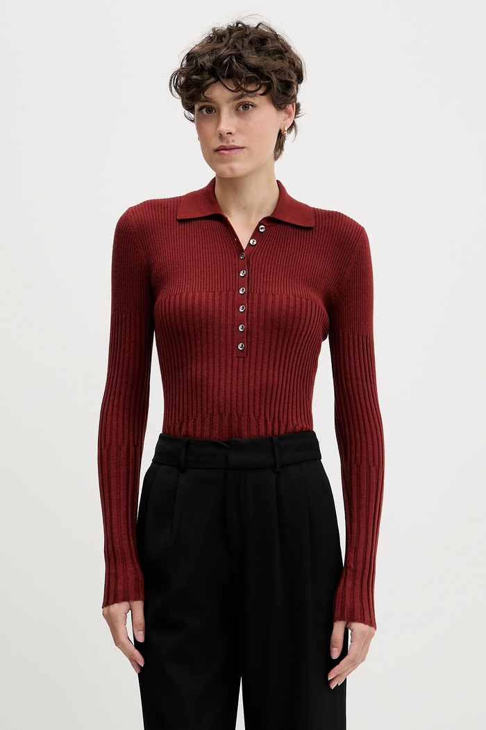 Sisley sweter z dodatkiem wełny zapinany czerwony 1QNQL300E