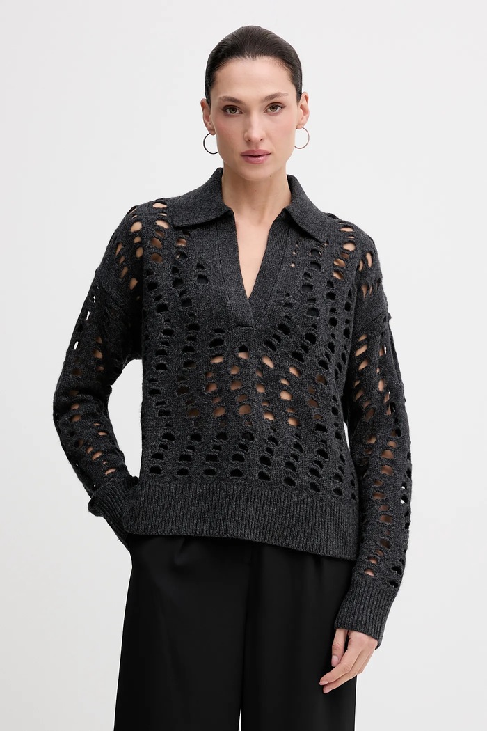Пуловер Sisley шпиц сив 1UFLL401F