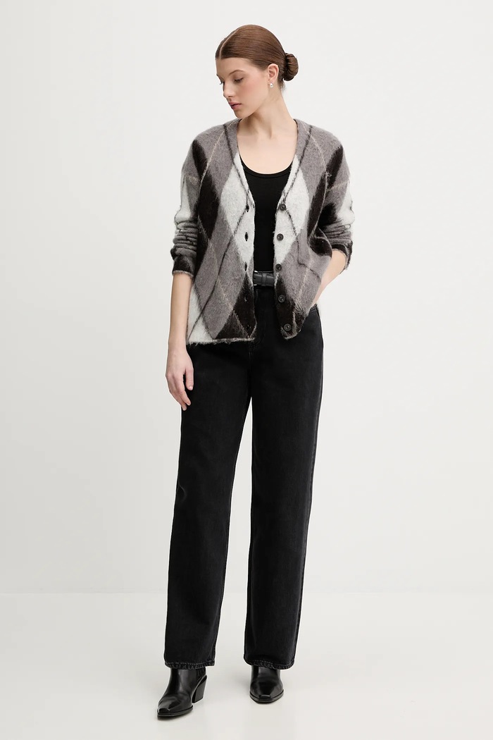 Ζακέτα με προσθήκη μοχέρ Sisley 1TQIL602Y γκρί AW25