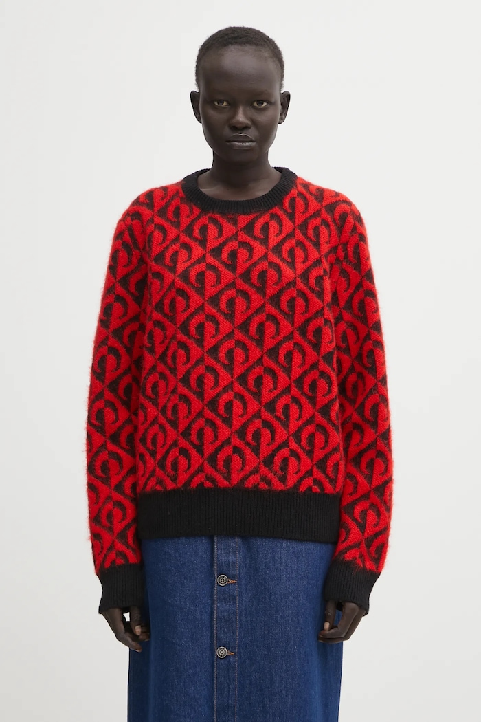 Marine Serre wool blend sweater Moon Lozenge Knit Crewneck chunky red MTK004ACKNI0539