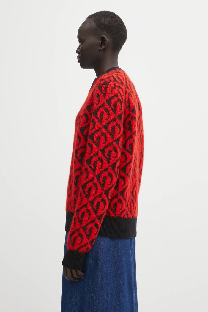 Marine Serre wool blend sweater Moon Lozenge Knit Crewneck MTK004ACKNI0539 red AW25