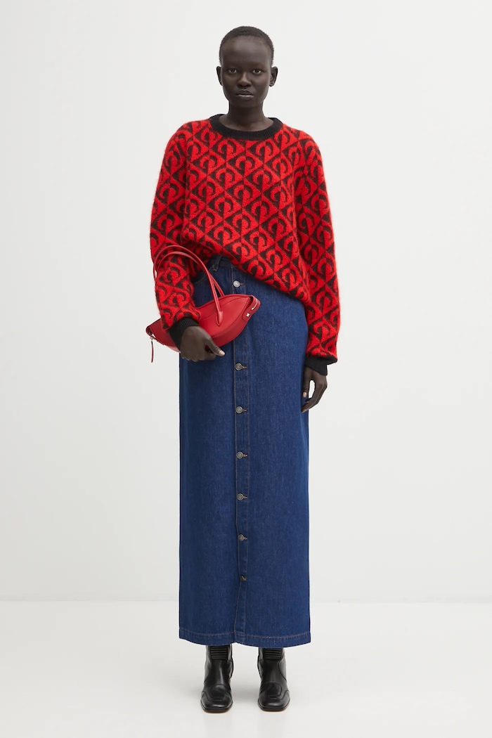 Marine Serre wool blend sweater Moon Lozenge Knit Crewneck MTK004ACKNI0539 red
