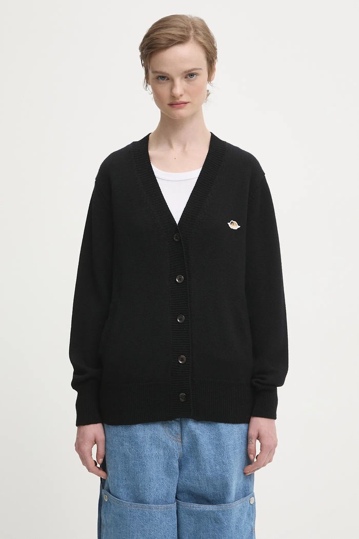 Vlněný kardigan Fiorucci Angel Patch Merino Wool vlna černá W02FPKCA257KN03BK01