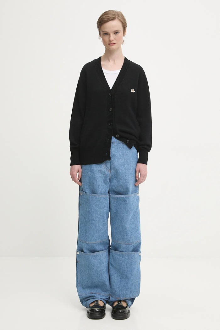 Vlněný kardigan Fiorucci Angel Patch Merino Wool W02FPKCA257KN03BK01 černá