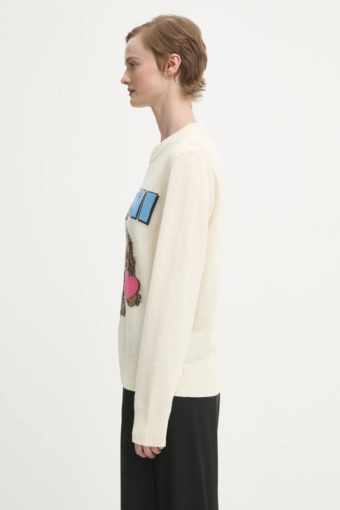 Svetr s příměsí vlny GANNI Graphic Wool Mix Fluffy Puppy Love K2562 béžová AW25