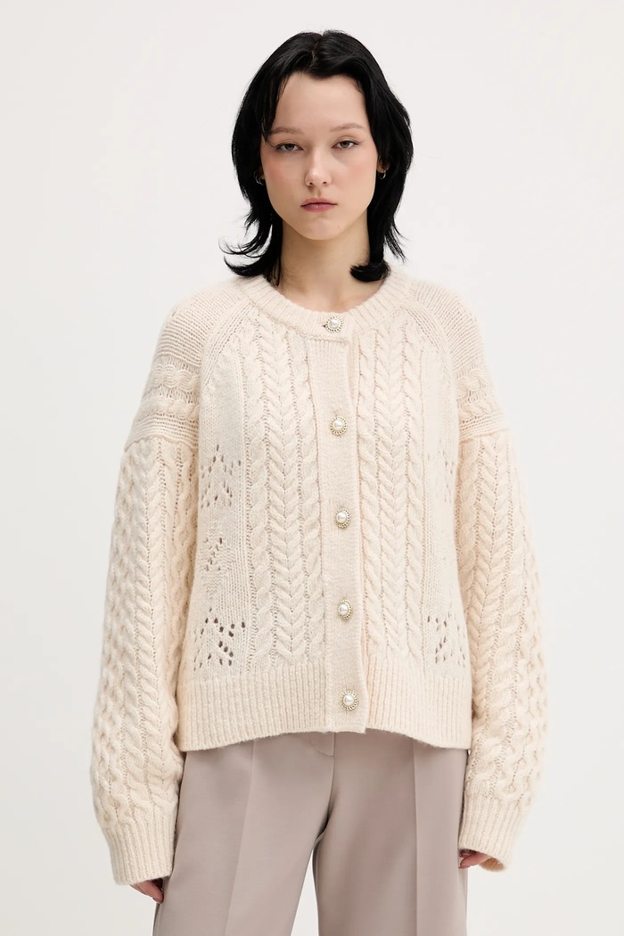Tommy Jeans cardigan din amestec de lână fixat bej DW0DW22511