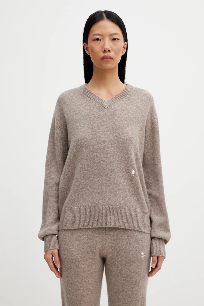 Sporty & Rich wool blend sweater SRC Cashmere melange beige WS07666302BE24