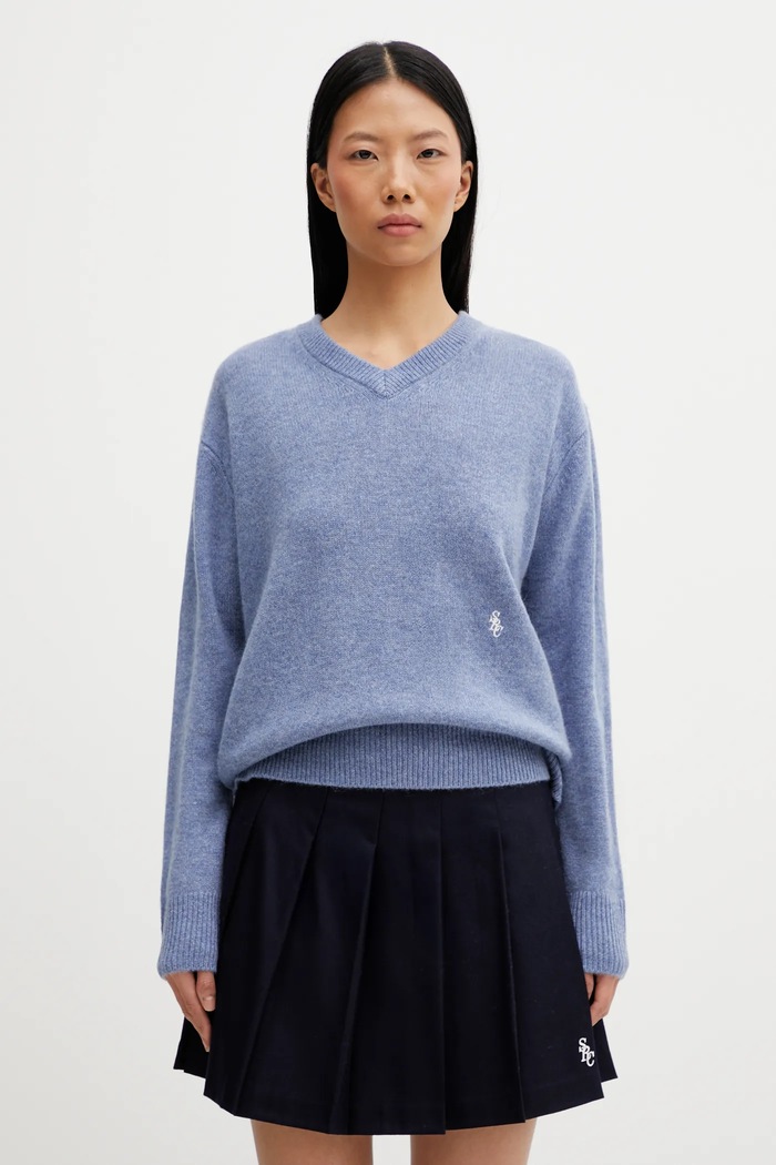 Vlnený sveter Sporty & Rich SRC Cashmere jednofarebný modrá WS07666302BL11