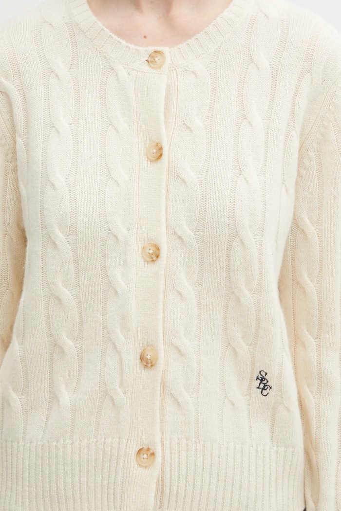 Sporty & Rich cardigan in lana SRC Cableknit Cashmere beige CA00365302WH37