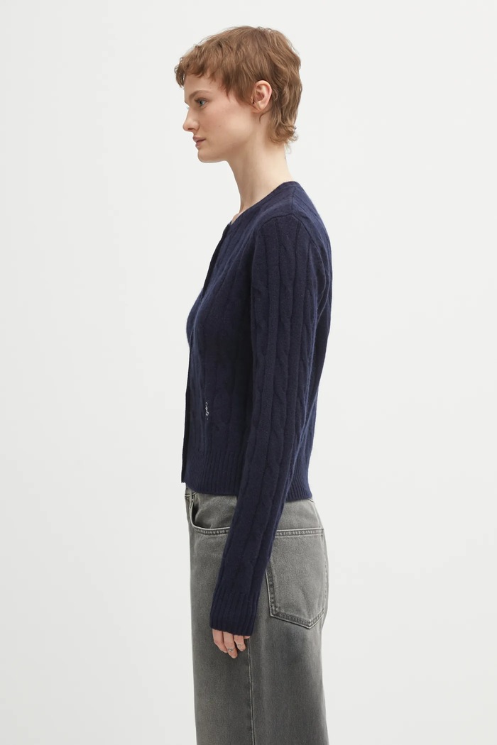 Sporty & Rich woolen cardigan SRC Cableknit Cashmere CA00365302BL106 navy AW25