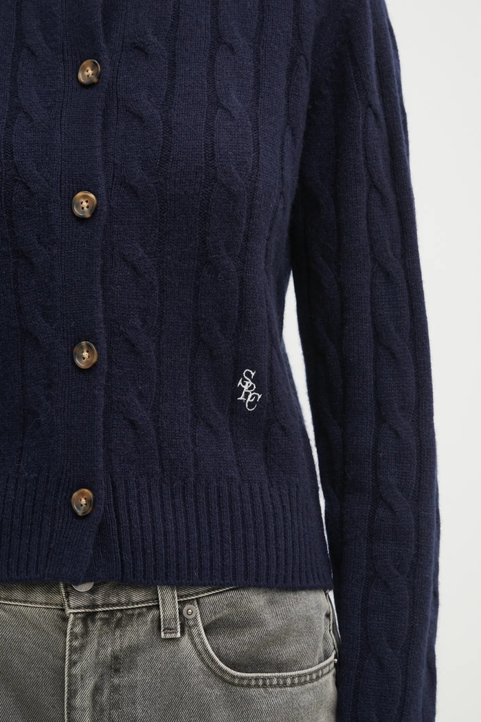 Sporty & Rich woolen cardigan SRC Cableknit Cashmere navy CA00365302BL106