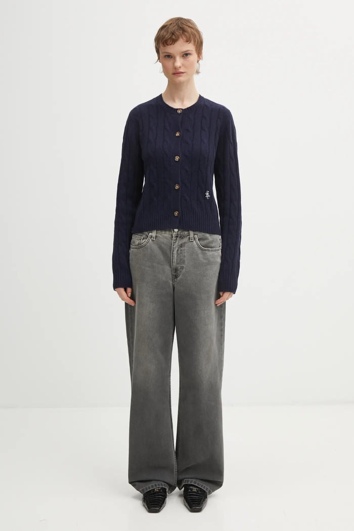 Sporty & Rich woolen cardigan SRC Cableknit Cashmere CA00365302BL106 navy