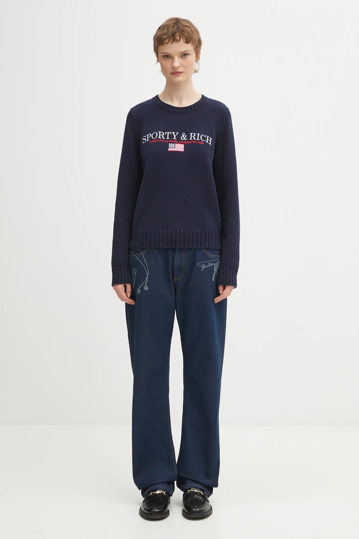 Sporty & Rich cotton jumper S&R Nautical Knitted WS06563178BL106 navy