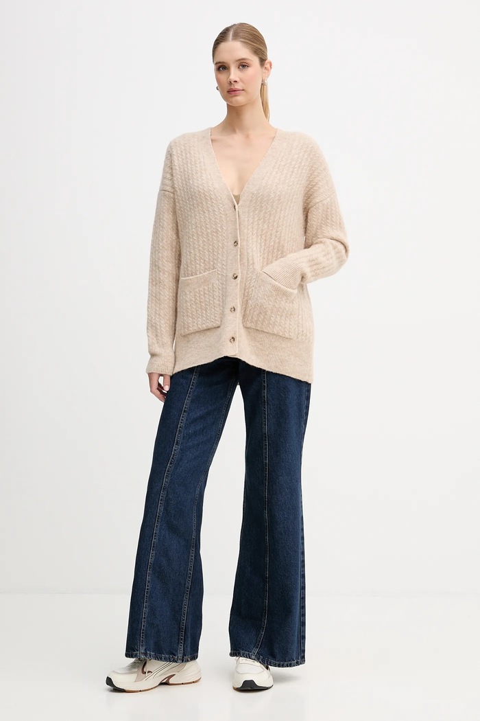 Kardigan s dodatkom vune JOYINME Soft Whisper Kardigan.Soft.Whisper bež AW25