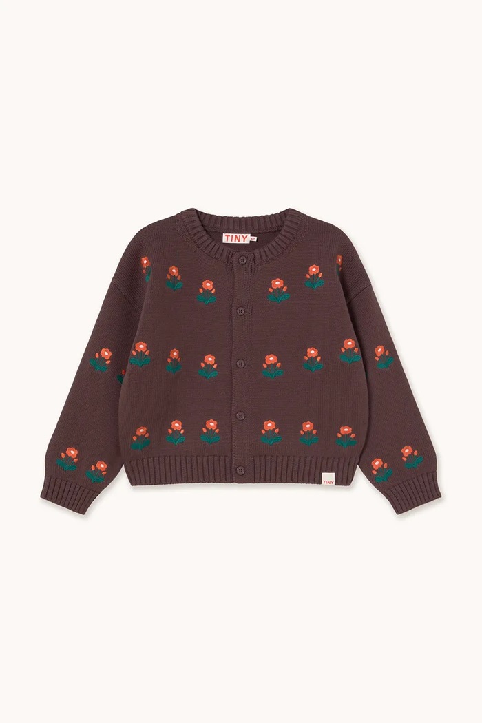 Tinycottons cardigan copii FLOWERS CARDIGAN AW25.101 maro AW25