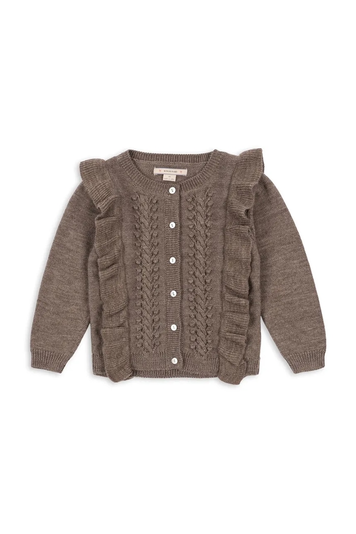 Konges Sløjd kardigan wełniany dziecięcy FIOL FRILL CARDIGAN wełna brązowy KS103809.9BYA