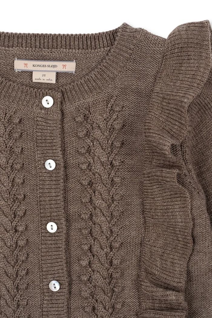 Dziewczynka Konges Sløjd kardigan wełniany dziecięcy FIOL FRILL CARDIGAN KS103809.9BYA brązowy