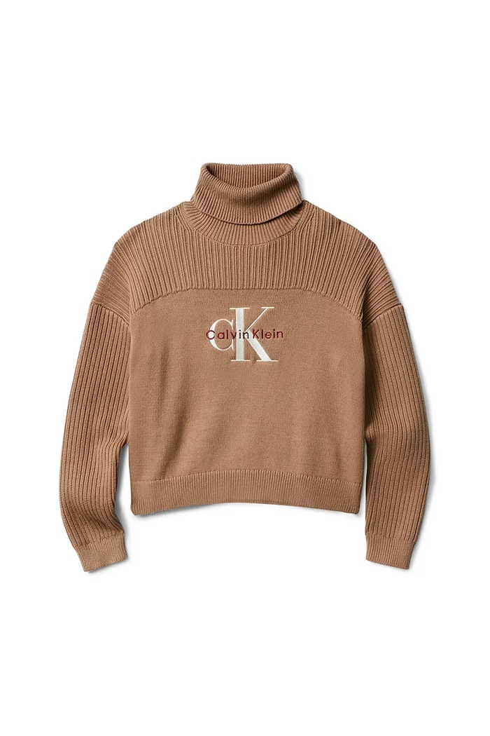 Dětský bavlněný svetr Calvin Klein Jeans IG0IG03047.9BYA hnědá AW25