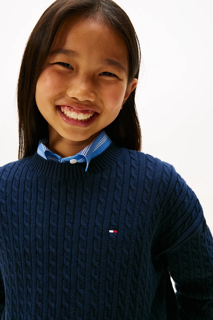Lány Tommy Hilfiger gyerek pamut pulóver KG0KG08848.9BYA sötétkék