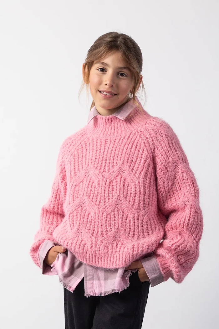 Coccodrillo maglione per bambini a maglia fine rosa ZC5172501CGJ