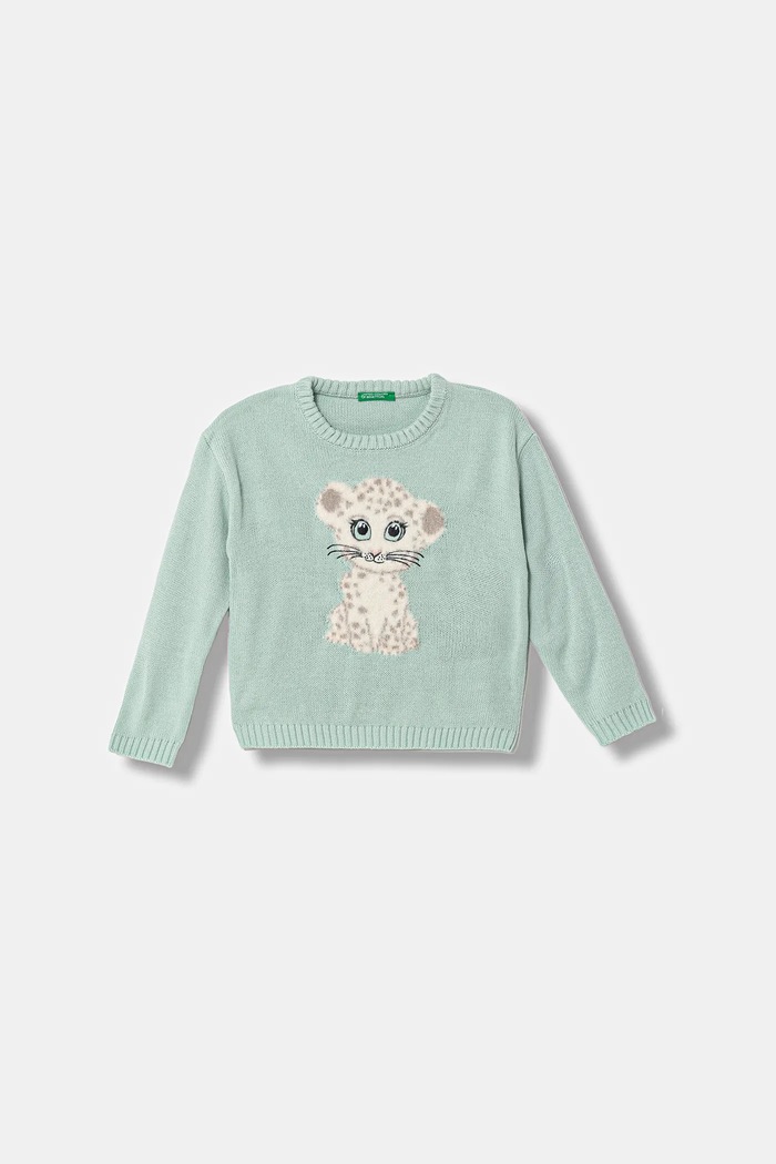 United Colors of Benetton pulover copii imprimeu turcoaz 13DZG1013.P.Seasonal