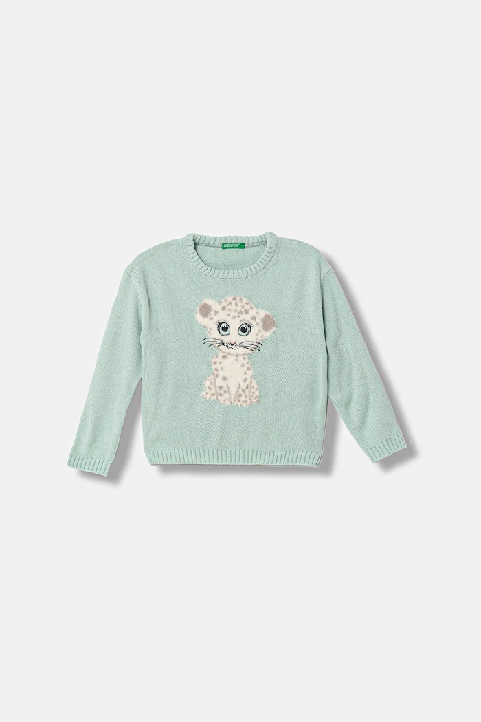 United Colors of Benetton pulover copii imprimeu turcoaz 13DZG1013.P.Seasonal
