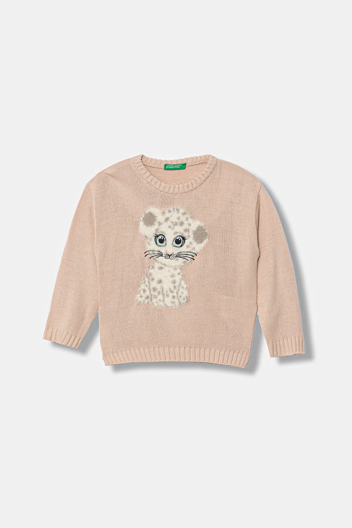 United Colors of Benetton sweter dziecięcy aplikacja różowy 13DZG1013.P.Seasonal