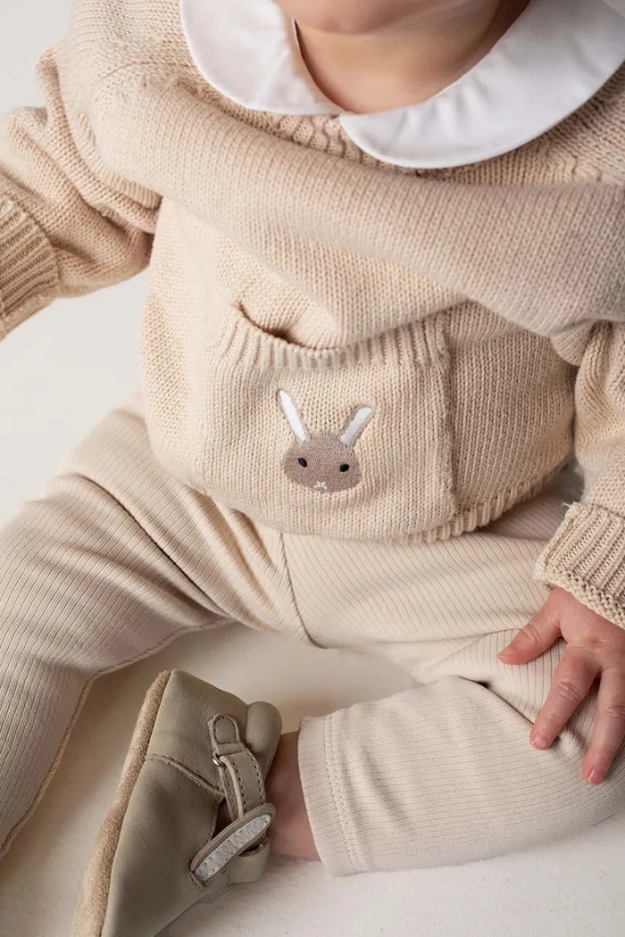 Donsje pulover din bumbac pentru bebeluși Loeke Sweater Bunny imprimeu bej 3037802