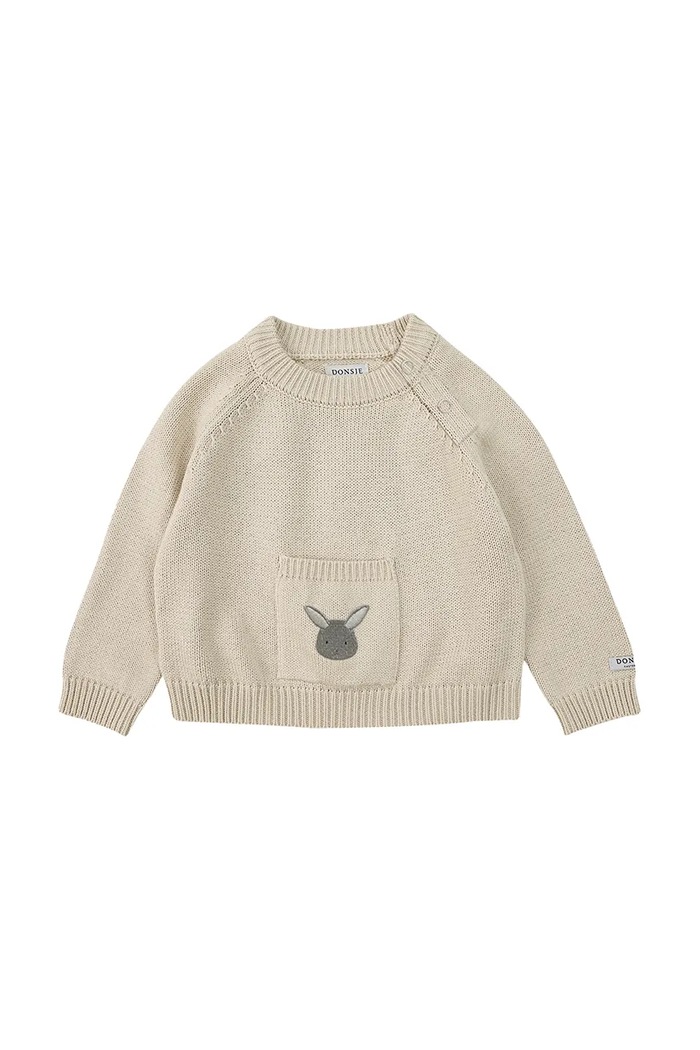 Donsje pulover din bumbac pentru bebeluși Loeke Sweater Bunny 3037802 bej AW25