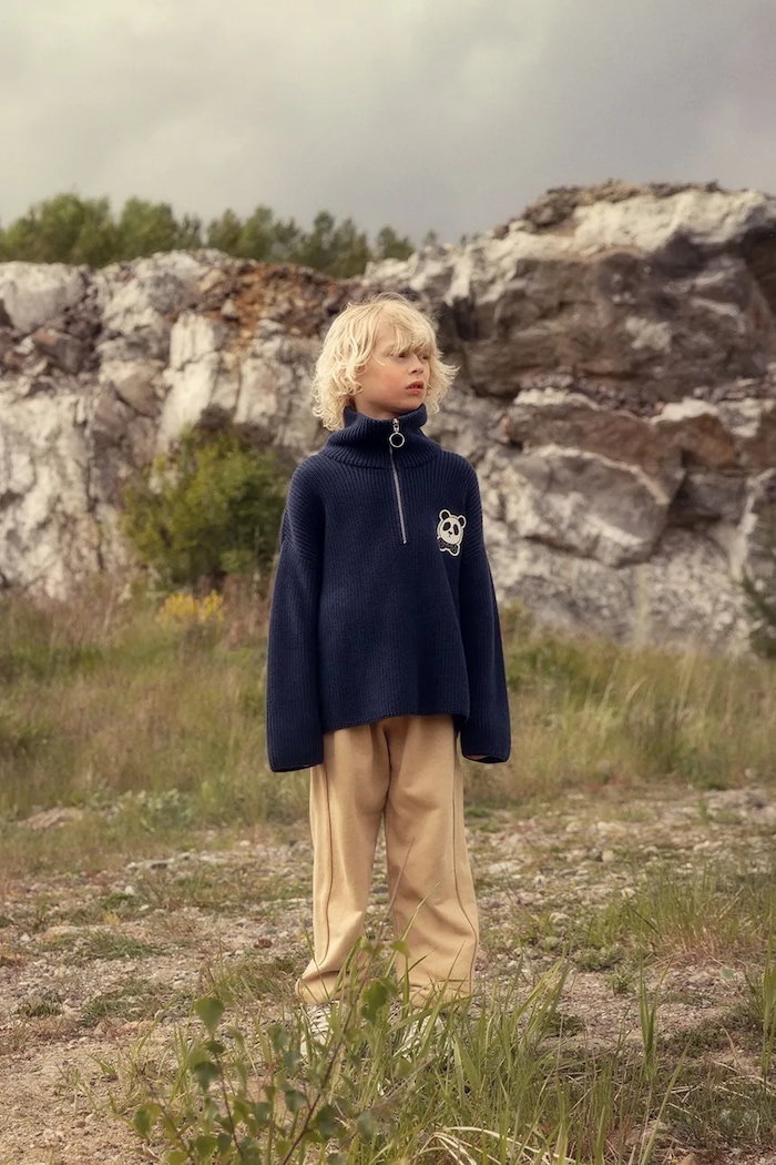 Mini Rodini sweter bawełniany dziecięcy Panda 25720119 granatowy