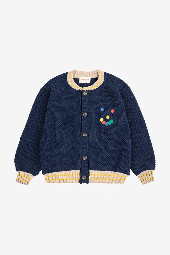 Bobo Choses cardigan de lână pentru copii Fun Face 225FC014 bleumarin AW25