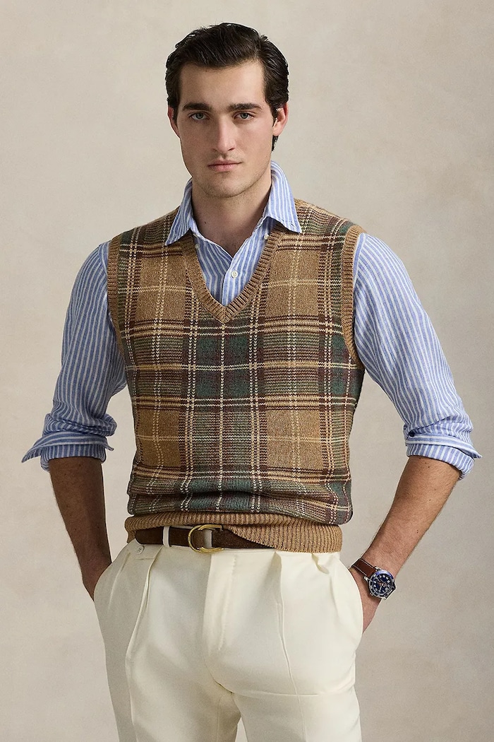 Polo Ralph Lauren bezrękawnik wełniany szpic beżowy 710970654