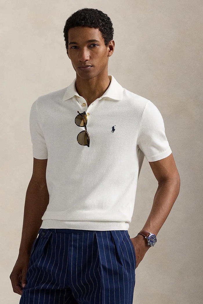 Polo Ralph Lauren пуловер с къси ръкави мъжки от памук памук бял 710980682