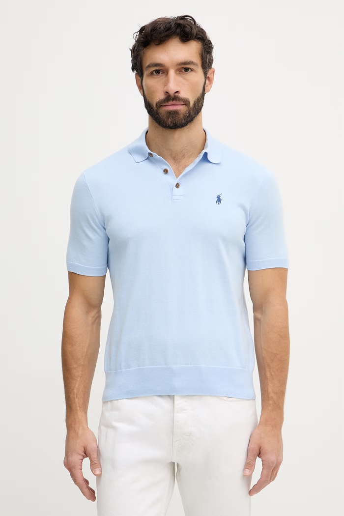 Polo Ralph Lauren пуловер с къси ръкави мъжки от памук щампа син 710980682