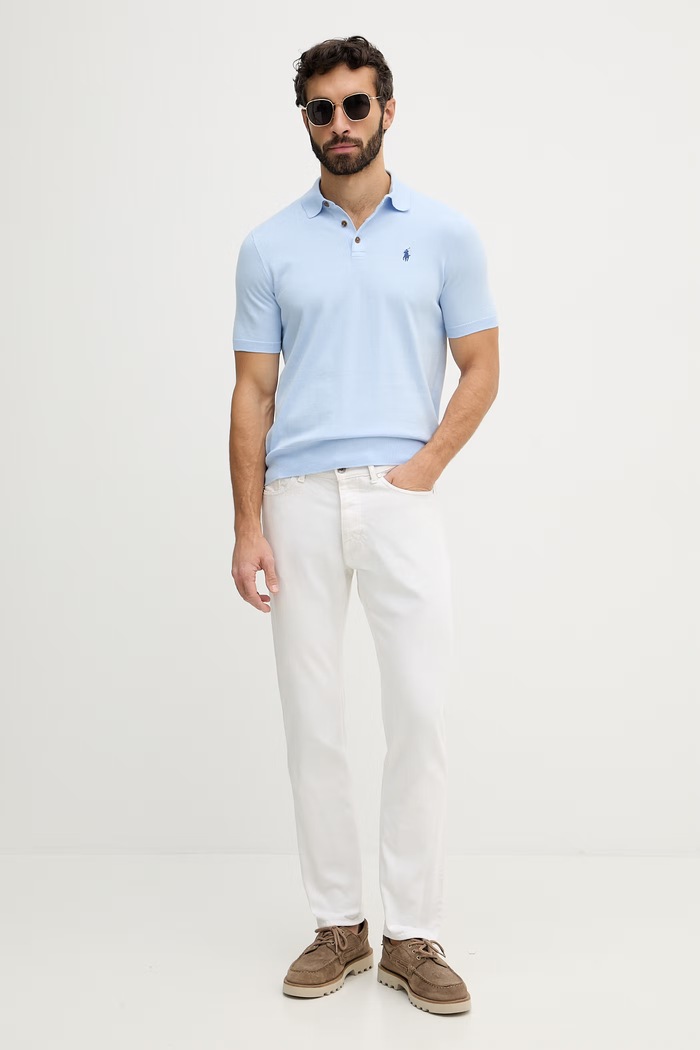 Polo Ralph Lauren пуловер с къси ръкави мъжки от памук 710980682 син SS26