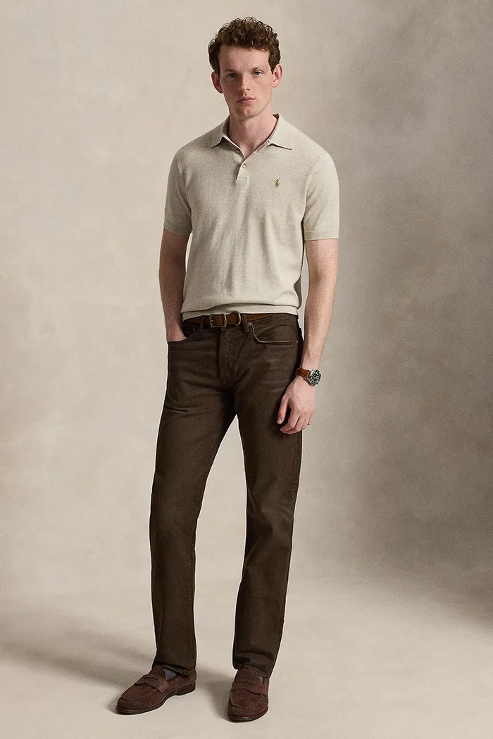 Odzież Polo Ralph Lauren sweter z krótkim rękawem męski bawełniany 710980682 beżowy