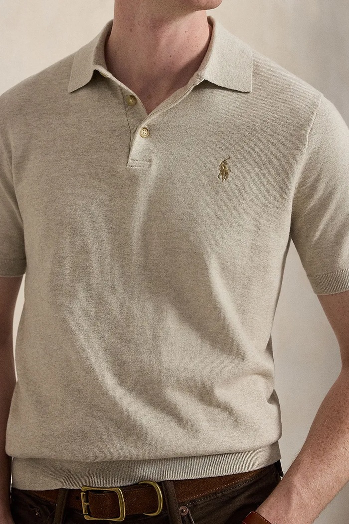 Polo Ralph Lauren sweter z krótkim rękawem męski bawełniany beżowy 710980682